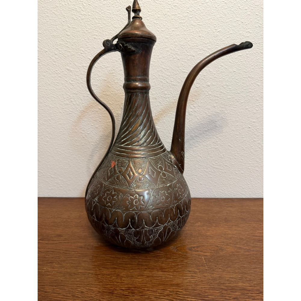 Large Vintage Hand Engraved Copper Brass Dallah Coffee Pot Middle Eastern Tea Ew